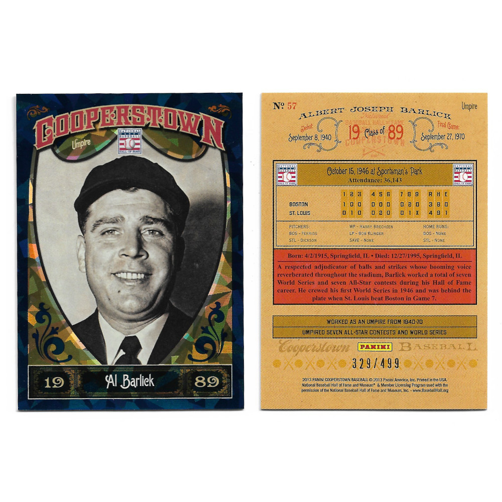 Al Barlick 2013 Panini Cooperstown Blue Crystal # 57 Ltd Ed of 499