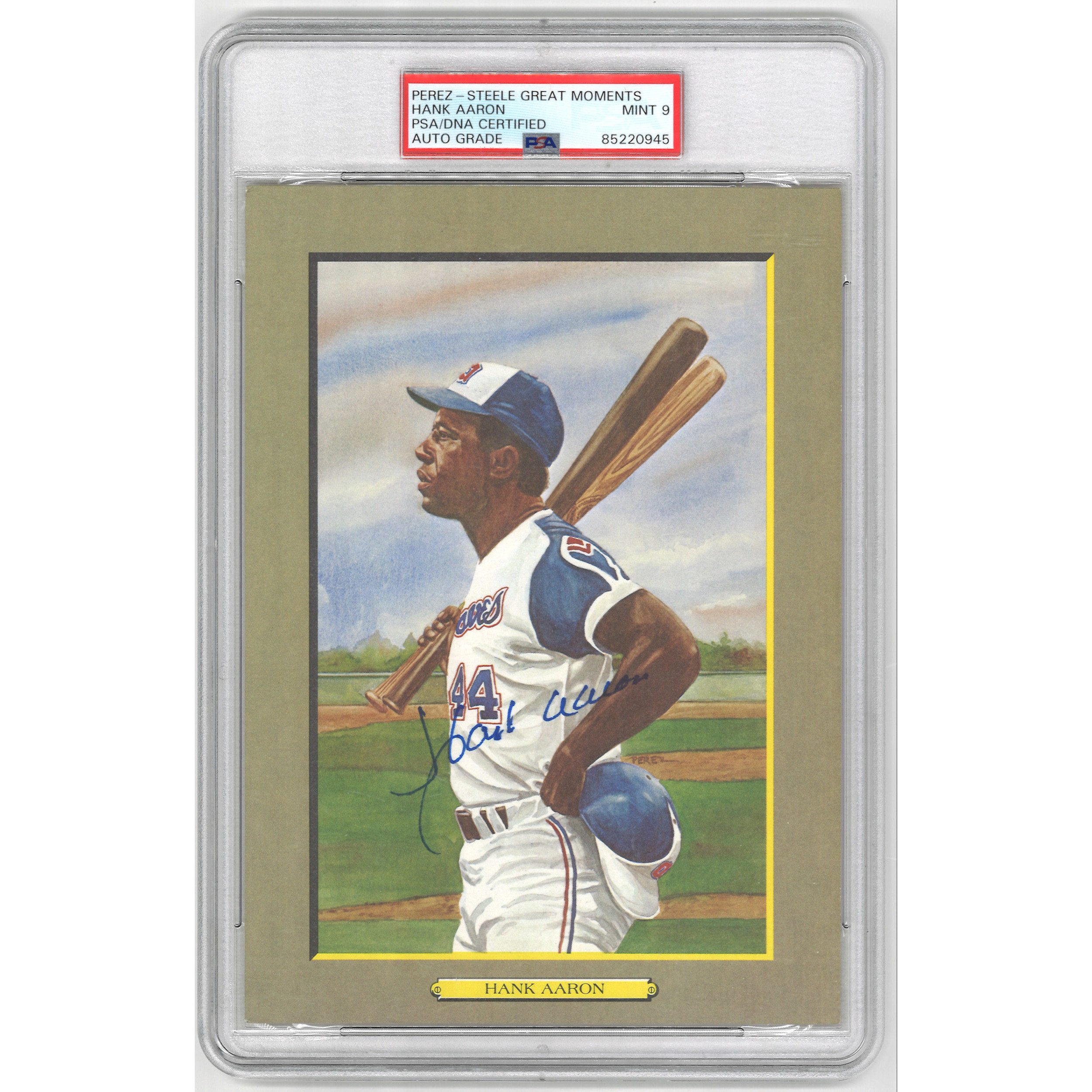 Hank Aaron Autographed Perez-Steele Great Moments Jumbo Postcard # 9 (PSA-45)