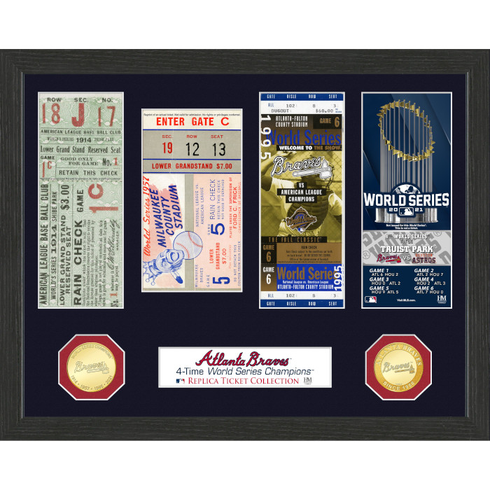Atlanta Braves 4-Time World Series Champions 12" x 15" Ticket Collection Atlanta Braves 4-Time World Series Champions 12" x 15" Ticket Collection