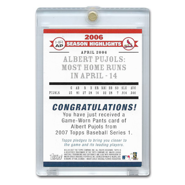 Albert Pujols 2007 Topps Game Worn Jersey Card