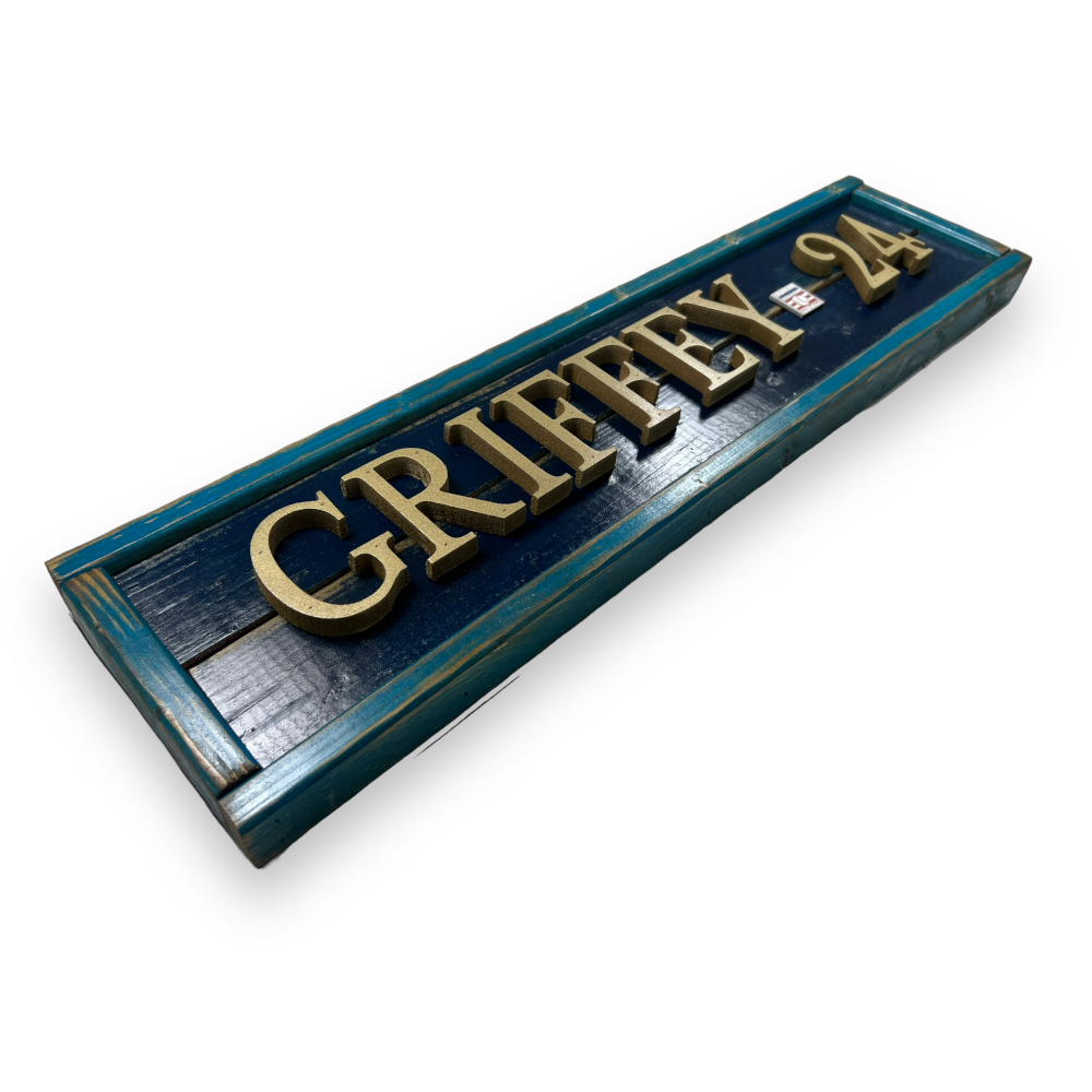 Ken Griffey Jr. Hall of Fame Distressed Wood 25 Inch Classic Name & Number Framed Sign