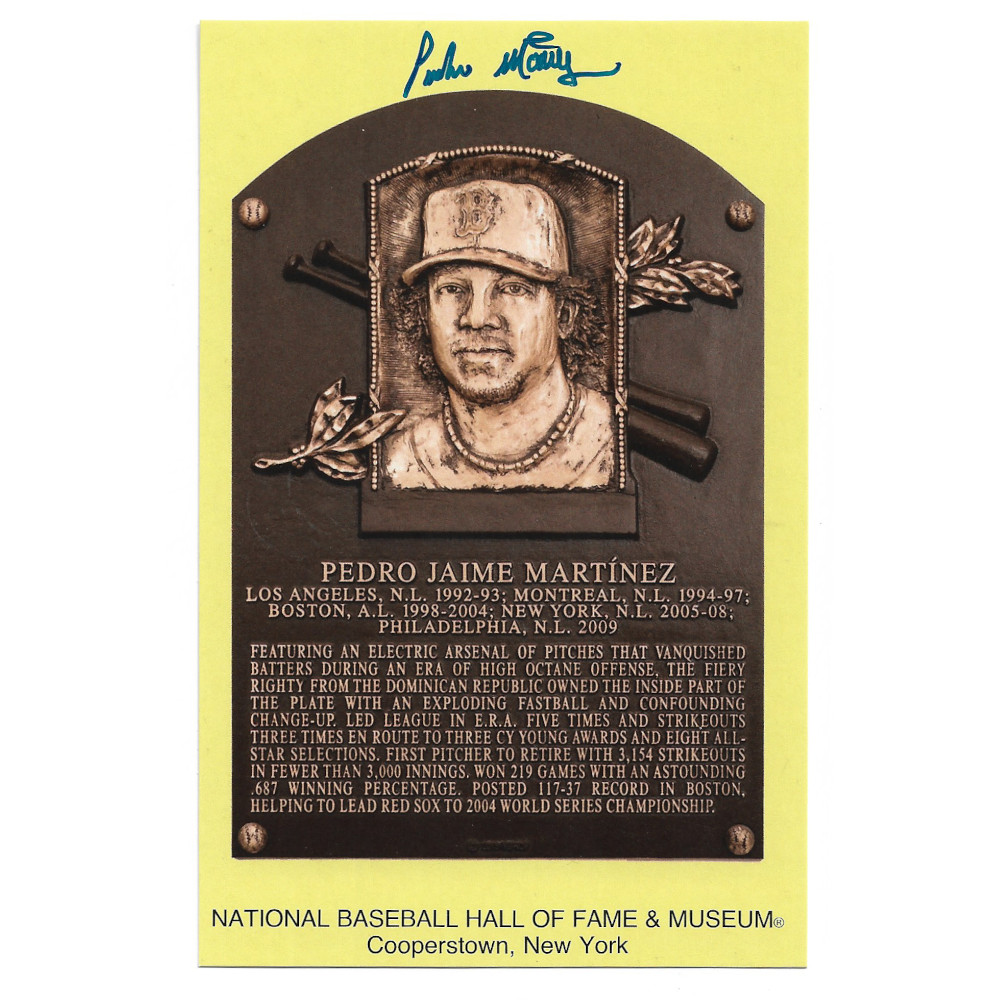 Pedro Martinez Autographed Hall of Fame Plaque Postcard (Beckett)