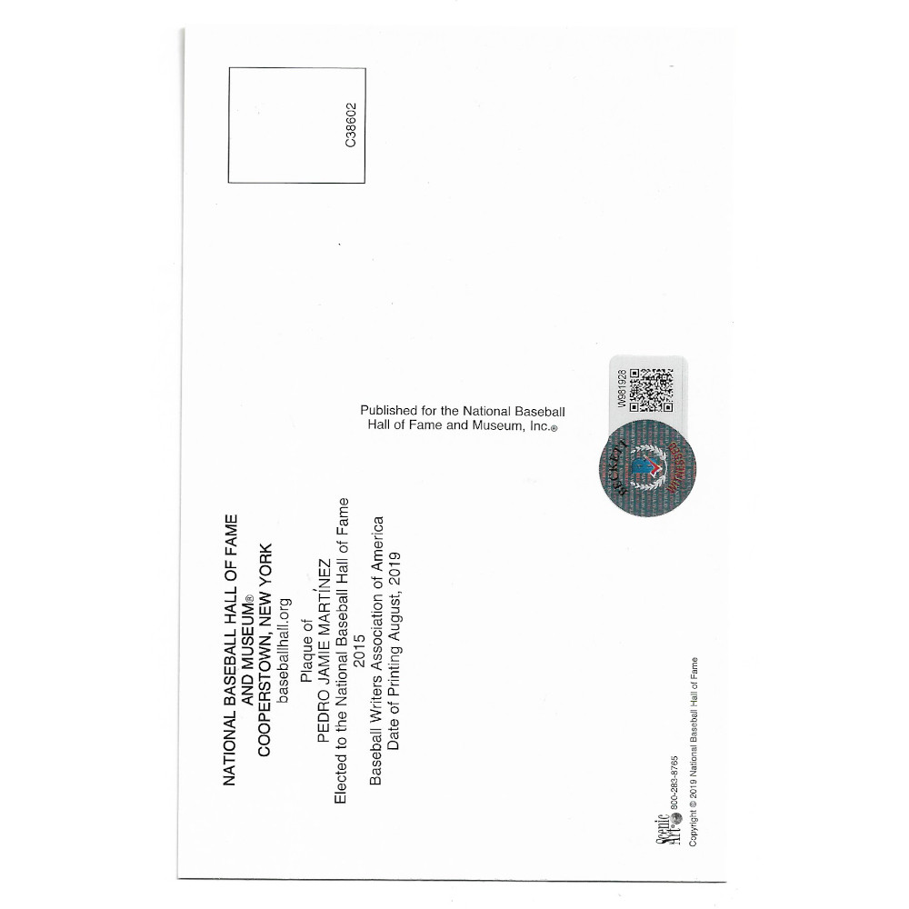 Pedro Martinez Autographed Hall of Fame Plaque Postcard (Beckett)