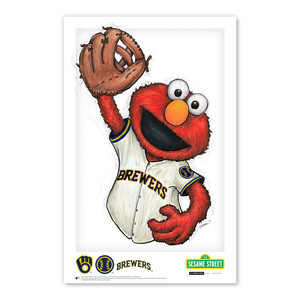 Milwaukee Brewers Elmo Minimalist Sesame Street Collection 11 x 17 Fine Art Print by artist S. Preston