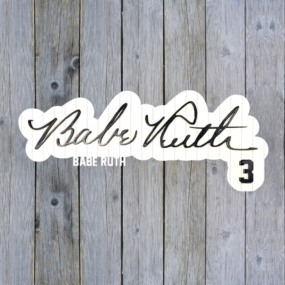Babe Ruth 3D Signature White 20 x 8 Wood Wall Sign with  Number