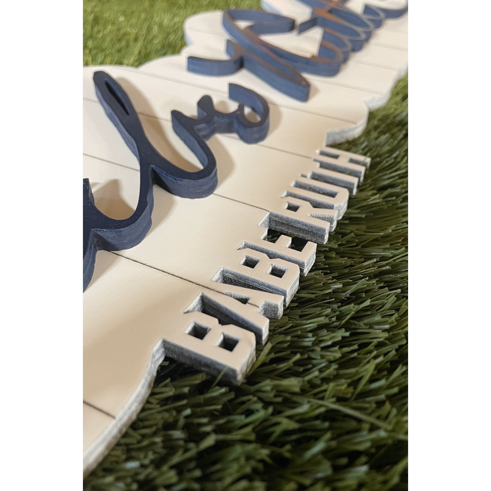 Babe Ruth 3D Signature White 20 x 8 Wood Wall Sign with  Number