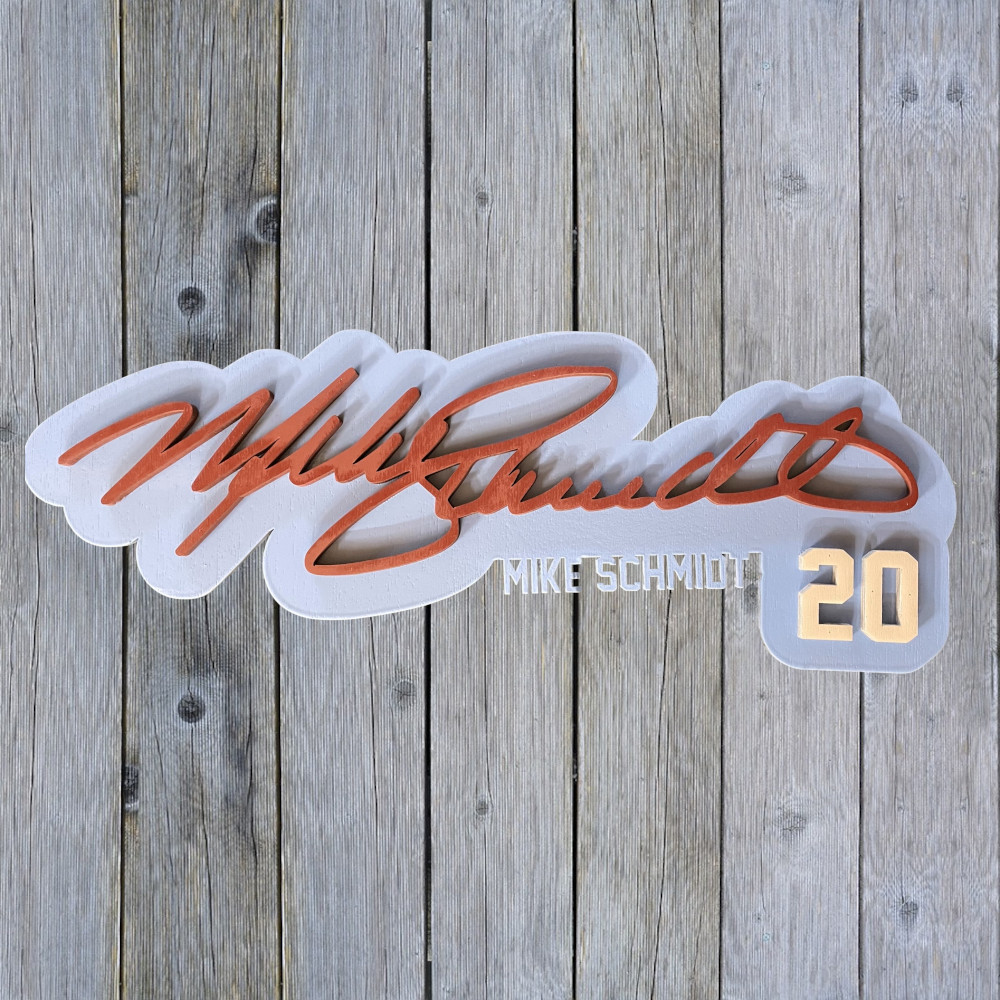 Mike Schmidt 3D Signature Powder Blue 20 x 8 Wood Wall Sign with Number Mike Schmidt 3D Signature Powder Blue 20 x 8 Wood Wall Sign with Number