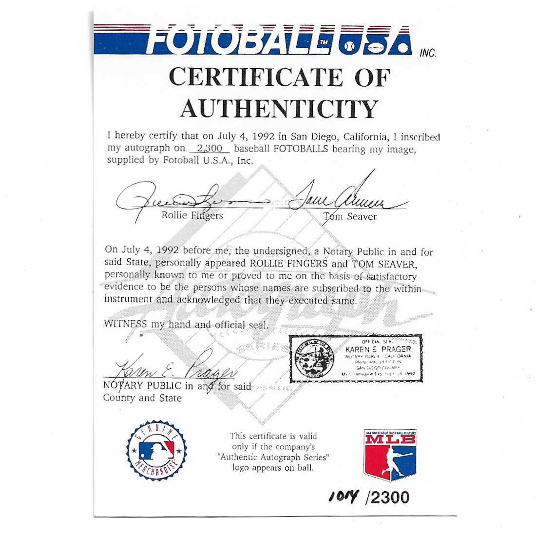 Tom Seaver and Rollie Fingers Autographed Fotoball 1992 Hall of Fame Commemorative Baseball (Fotoball) Tom Seaver and Rollie Fingers Autographed Fotoball 1992 Hall of Fame Commemorative Baseball (Fotoball)