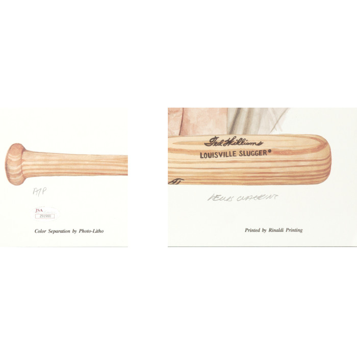 Ted Williams Autographed 1947 Triple Crown 25 x 23.5 Lithograph Artist Proof by Lewis Watkins (JSA Letter)