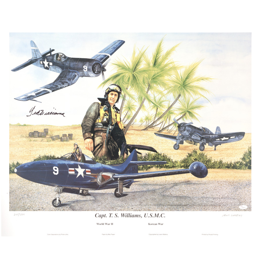 Ted Williams Autographed A Time To Serve 30.5 x 25 Lithograph by Lewis Watkins (JSA Letter) Ted Williams Autographed A Time To Serve 30.5 x 25 Lithograph by Lewis Watkins (JSA Letter)