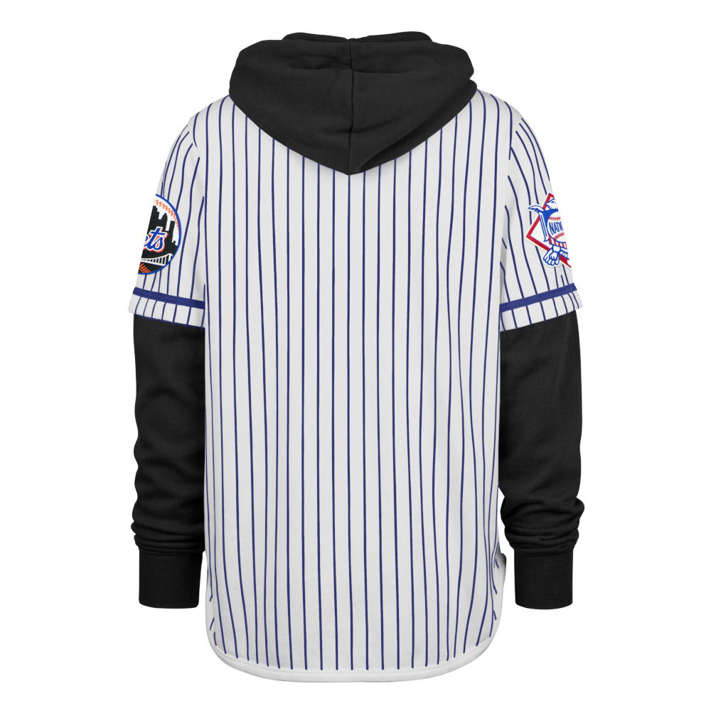 Men’s ’47 New York Mets Cooperstown Collection Double Header Black and  Pinstripe Hooded Fleece Pullover