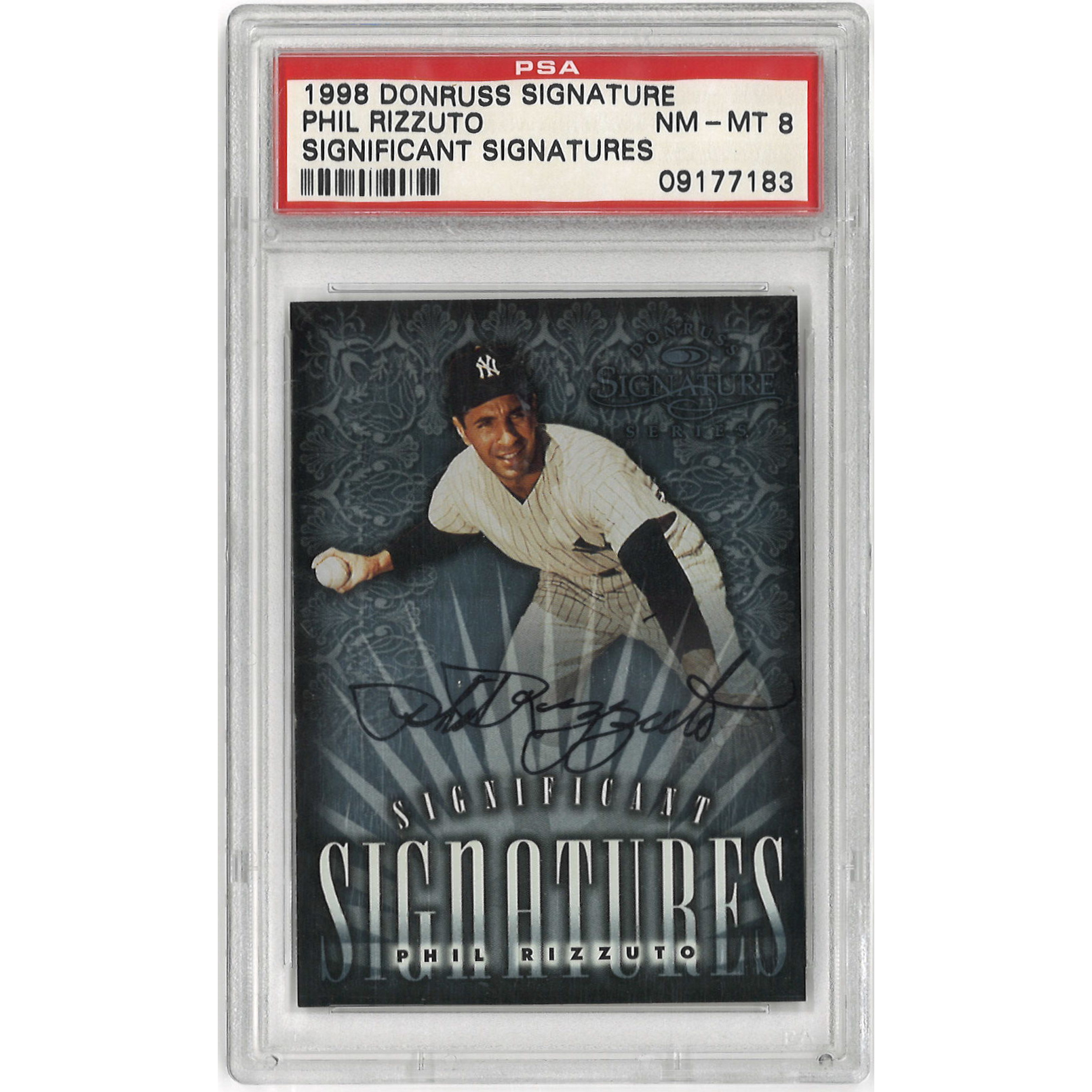 Phil Rizzuto Autographed Card 1998 Donruss Signature Significant Signatures (PSA 8)