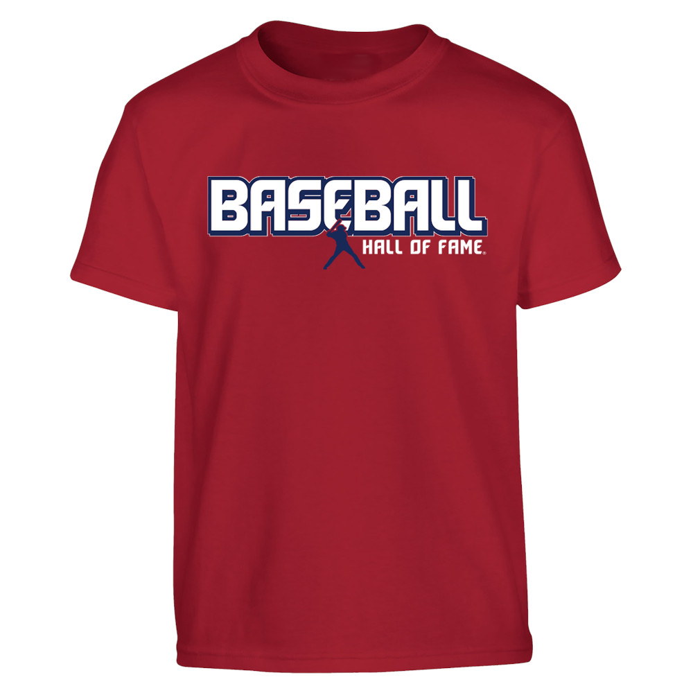 Youth Baseball Hall of Fame Batter Navy Adjustable Cap and Red T-Shirt Bundle