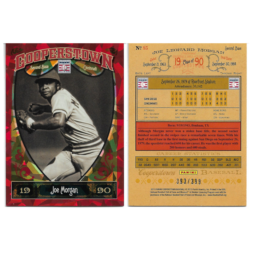 Joe Morgan 2013 Panini Cooperstown Red Crystal Collection # 85 Baseball Card Ltd Ed of 399