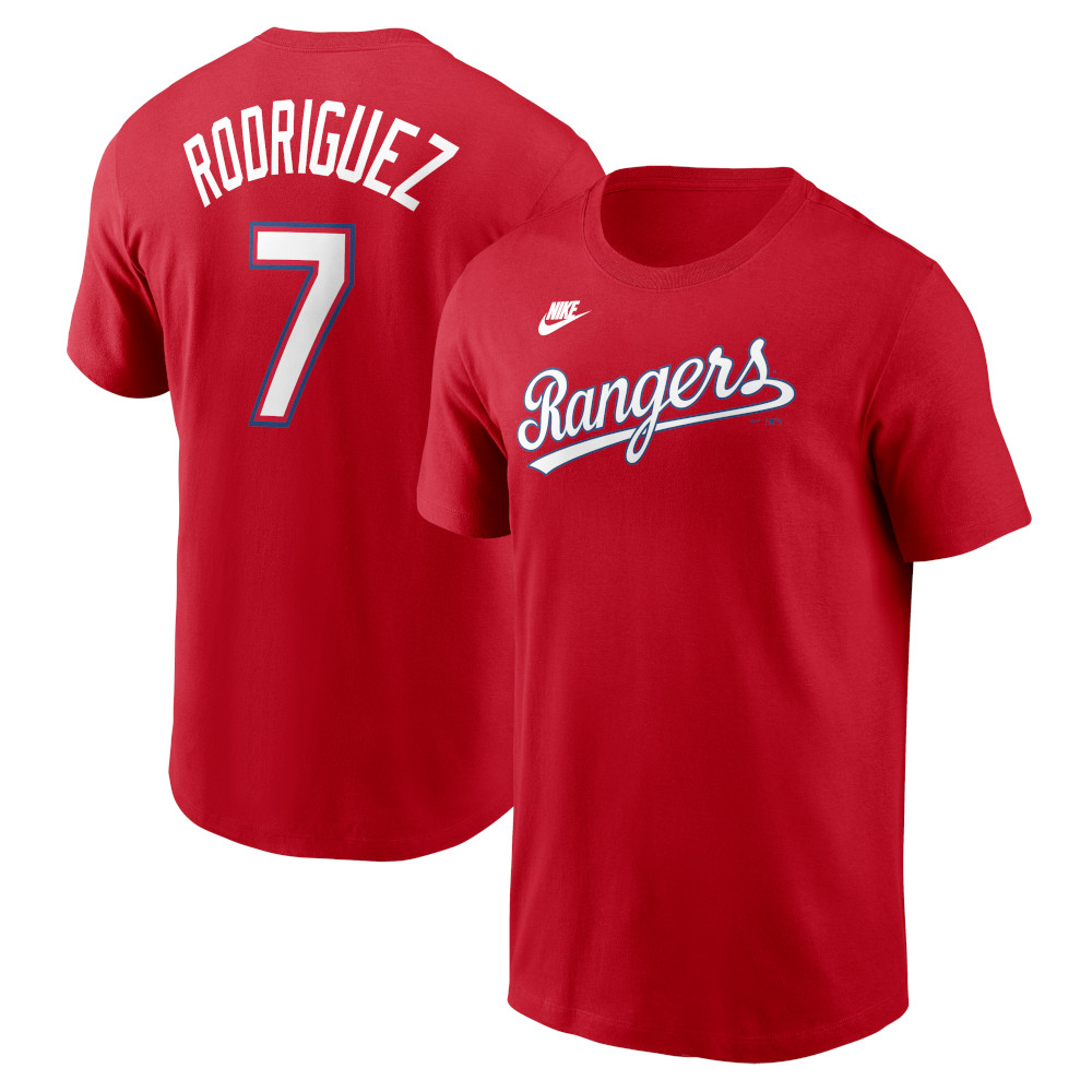 Men’s Nike Ivan Rodriguez Texas Rangers Cooperstown Collection Name & Number Red T-Shirt