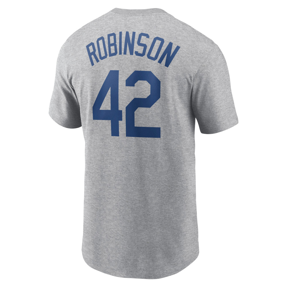Men’s Nike Jackie Robinson Brooklyn Dodgers Cooperstown Collection Name & Number Grey T-Shirt Men’s Nike Jackie Robinson Brooklyn Dodgers Cooperstown Collection Name & Number Grey T-Shirt