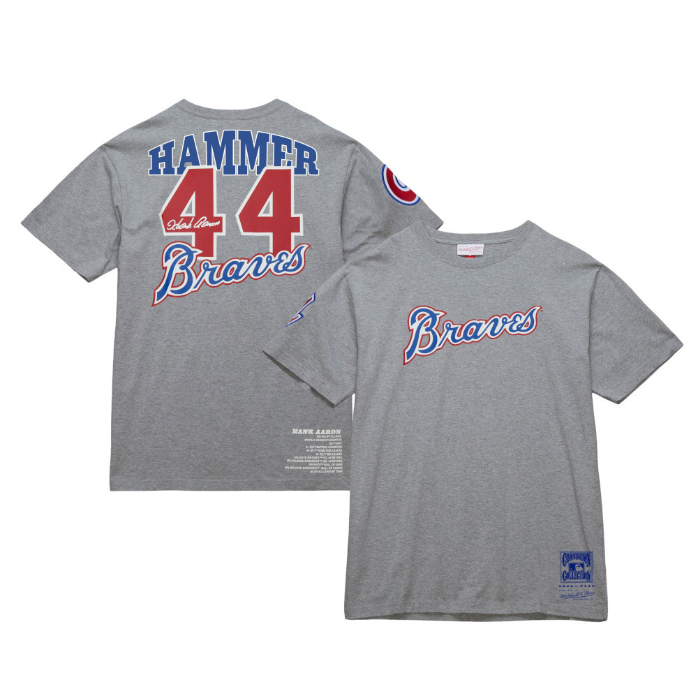 Men’s Mitchell & Ness Commemorative Hank Aaron Braves Heather Grey T-Shirt