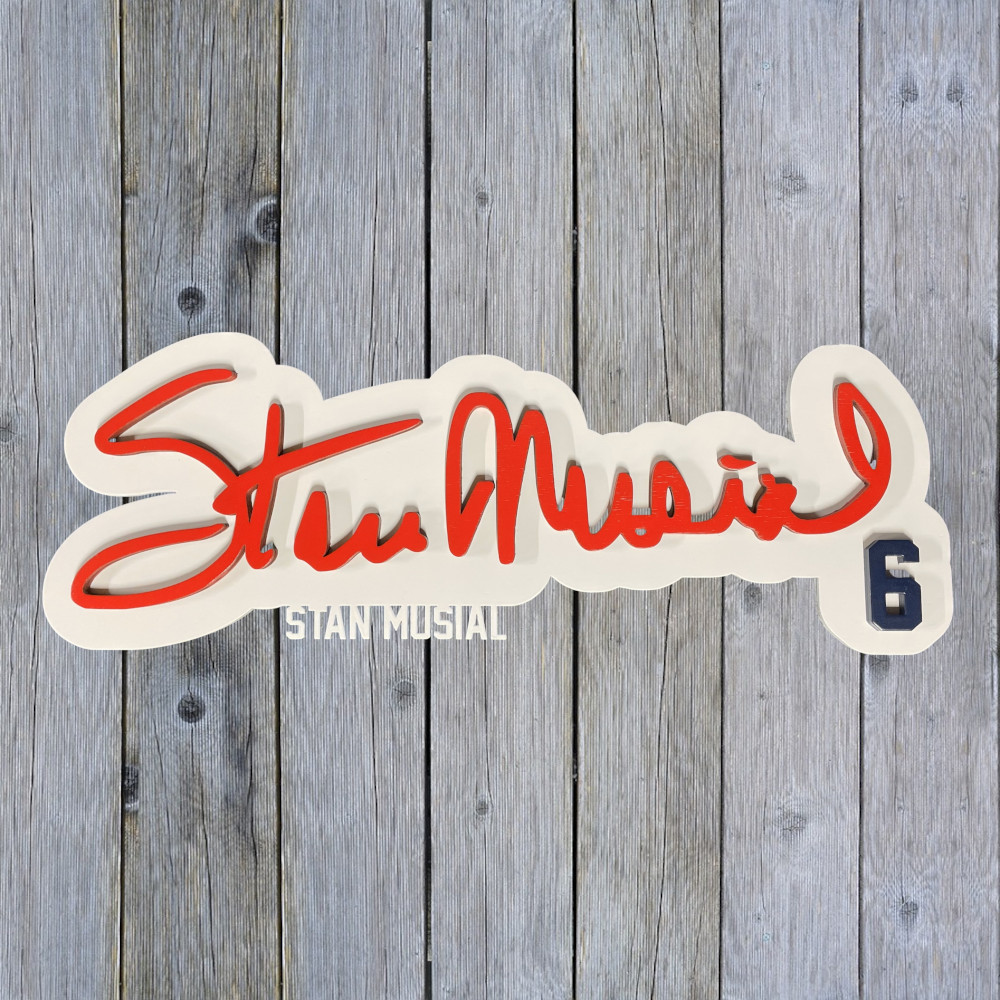 Stan Musial 3D Signature White 20 x 7 Wood Wall Sign with Number