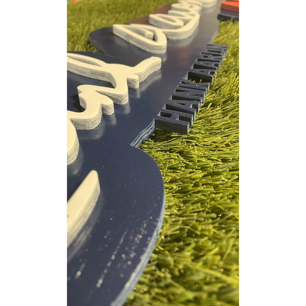 Hank Aaron 3D Signature Navy 20 x 6 Wood Wall Sign with Number Hank Aaron 3D Signature Navy 20 x 6 Wood Wall Sign with Number