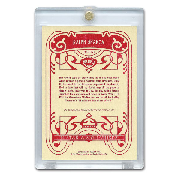 Ralph Branca Autographed Card 2012 Panini Golden Age Historic Signatures # RBR