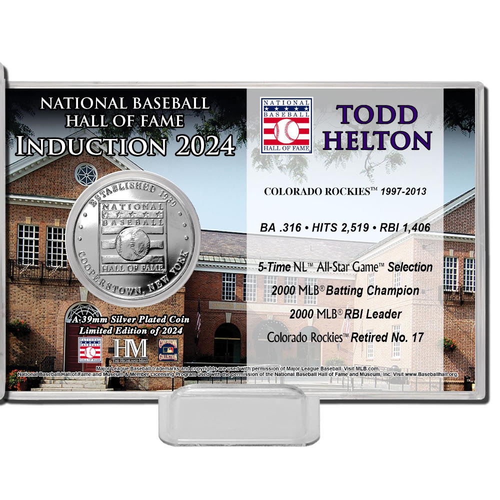 Highland Mint Todd Helton Colorado Rockies Hall of Fame Class of 2024 Silver Plated Coin Card Highland Mint Todd Helton Colorado Rockies Hall of Fame Class of 2024 Silver Plated Coin Card