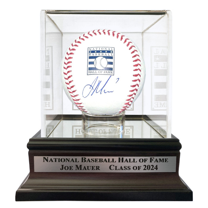 Joe Mauer Autographed Hall of Fame Logo Baseball with HOF Case (Beckett) Joe Mauer Autographed Hall of Fame Logo Baseball with HOF Case (Beckett)