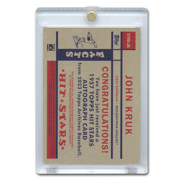 John Kruk Autographed Card 2023 Topps Archives 1957 Hit Stars # 57HS-JK