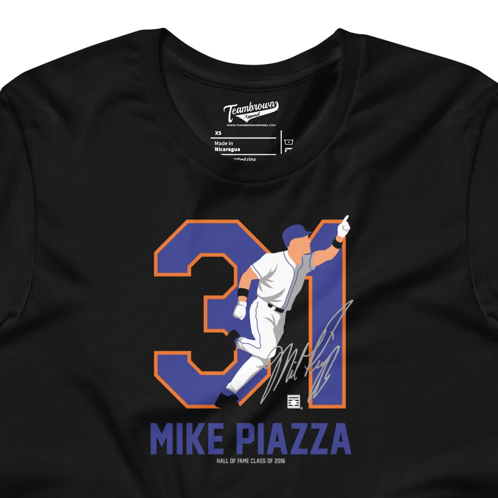 Men’s Teambrown Mike Piazza Baseball Hall of Fame Member Signature Black T-Shirt