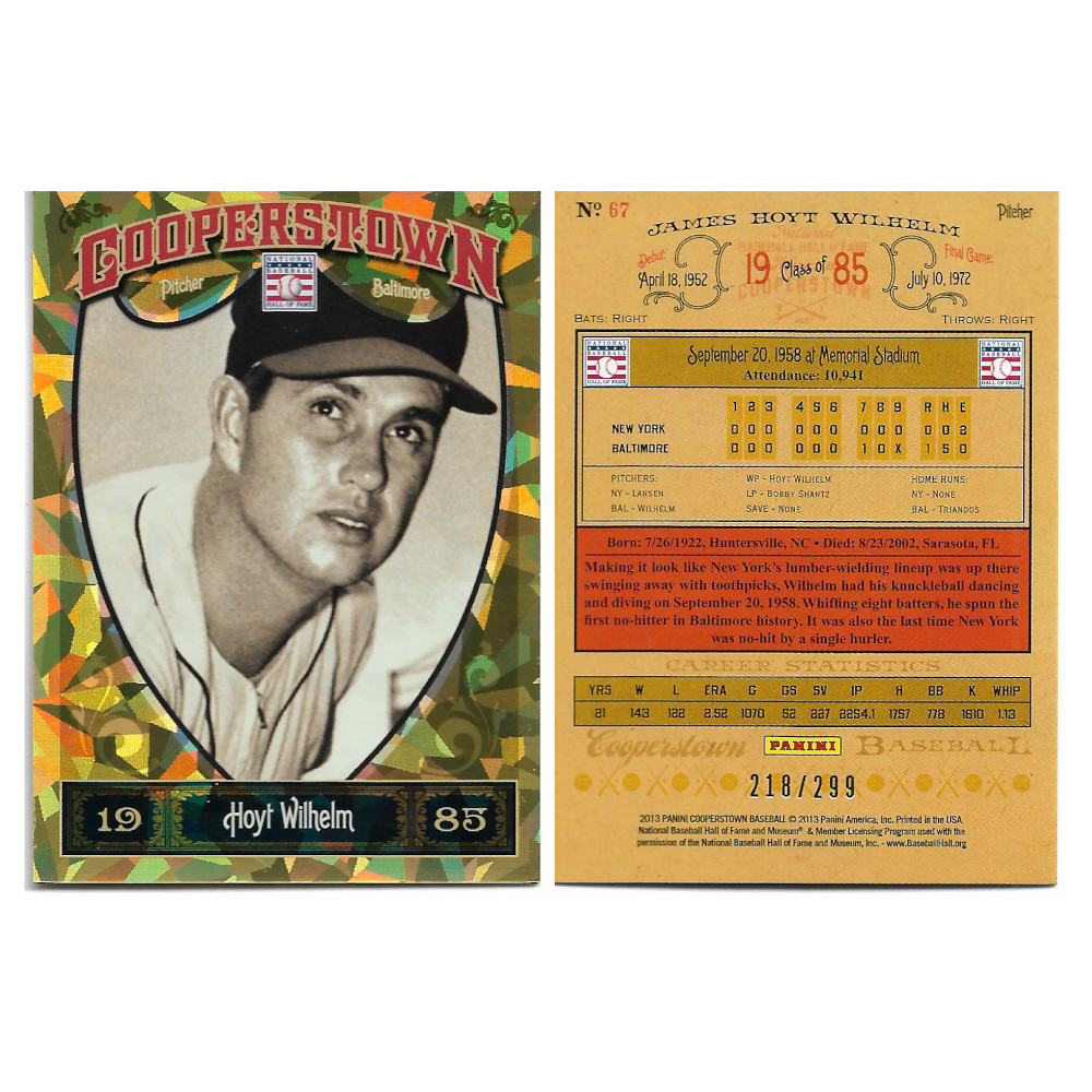 Hoyt Wilhelm 2013 Panini Cooperstown Crystal # 67 Ltd Ed of 299