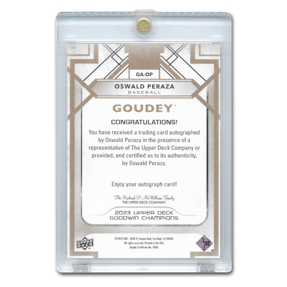 Oswald Peraza Autographed Card 2023 Upper Deck Goodwin # GA-OP Oswald Peraza Autographed Card 2023 Upper Deck Goodwin # GA-OP