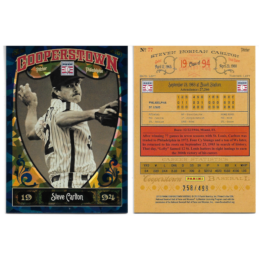 Steve Carlton 2013 Panini Cooperstown Blue Crystal # 77 Ltd Ed of 499