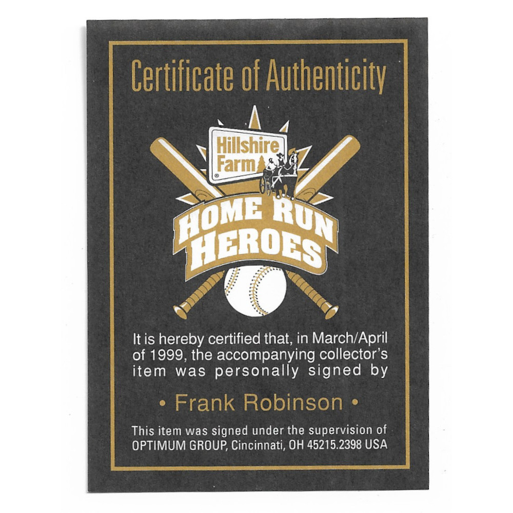 Frank Robinson Autographed Card 1999 Hillshire Farms Home Run Heroes # 3