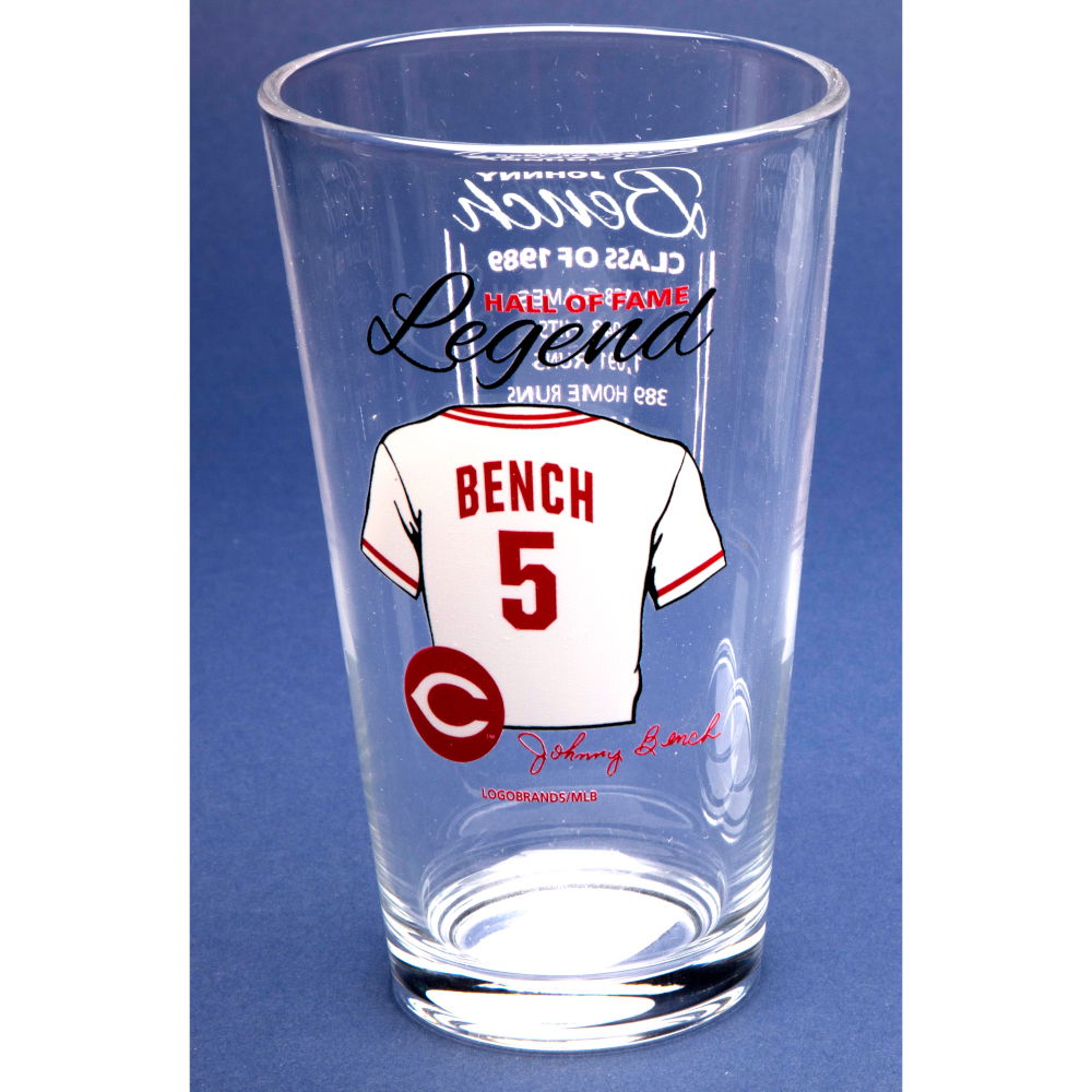 Johnny Bench Baseball Hall of Fame Legend Player Pint Glass