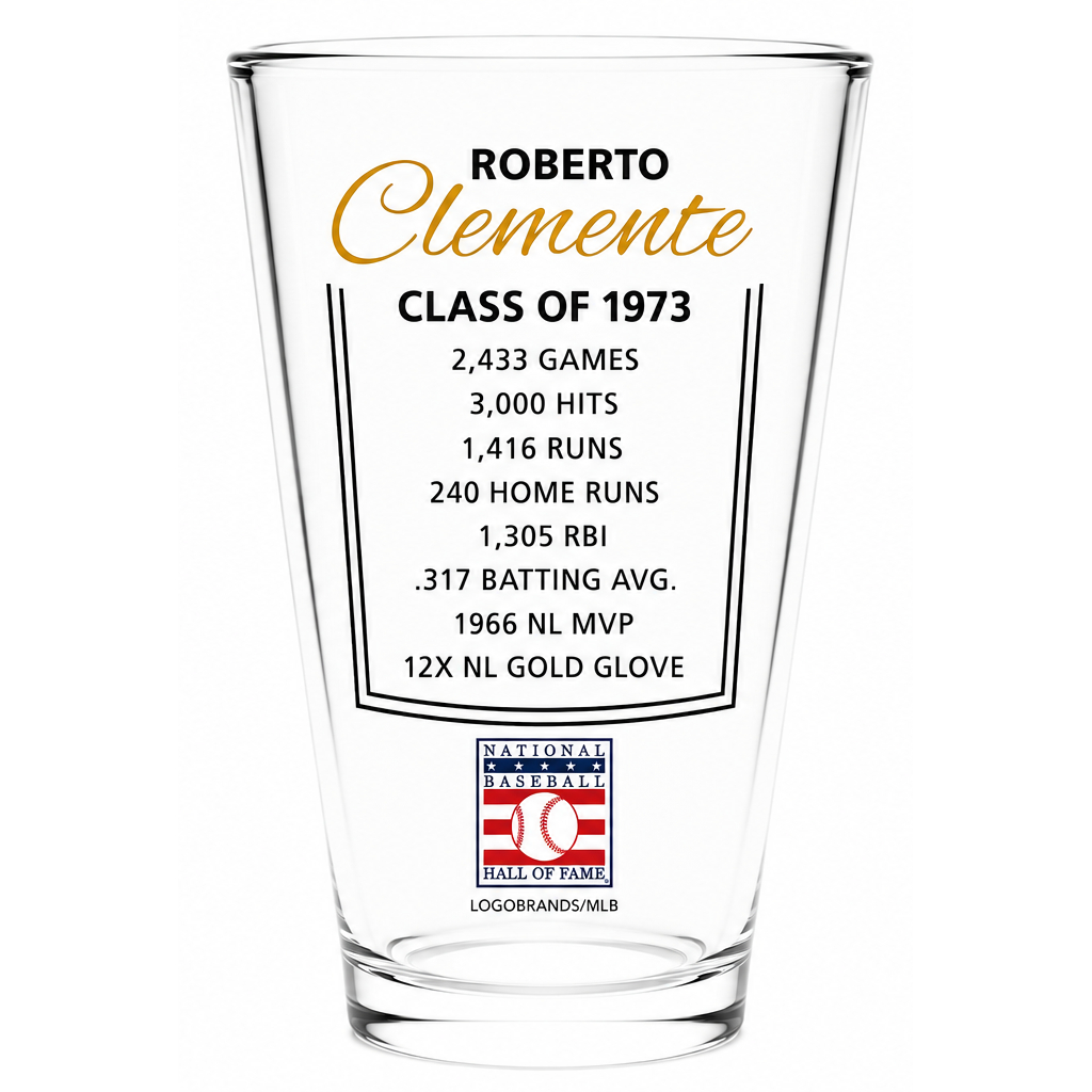 Roberto Clemente Baseball Hall of Fame Legend Player Pint Glass