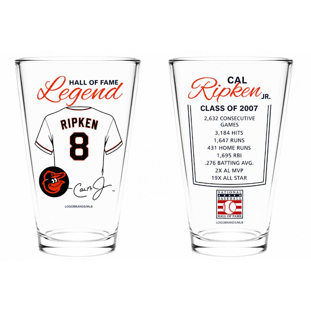 Cal Ripken Jr. Baseball Hall of Fame Legend Player Pint Glass