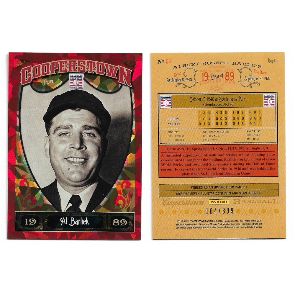 Al Barlick 2013 Panini Cooperstown Red Crystal Collection # 57 Baseball Card Ltd Ed of 399