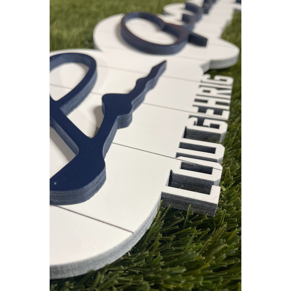 Lou Gehrig 3D Signature White 20 x 8 Wood Wall Sign with Number Lou Gehrig 3D Signature White 20 x 8 Wood Wall Sign with Number