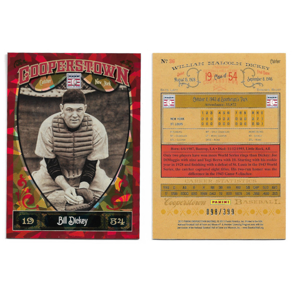 Bill Dickey 2013 Panini Cooperstown Red Crystal Collection # 36 Baseball Card Ltd Ed of 399