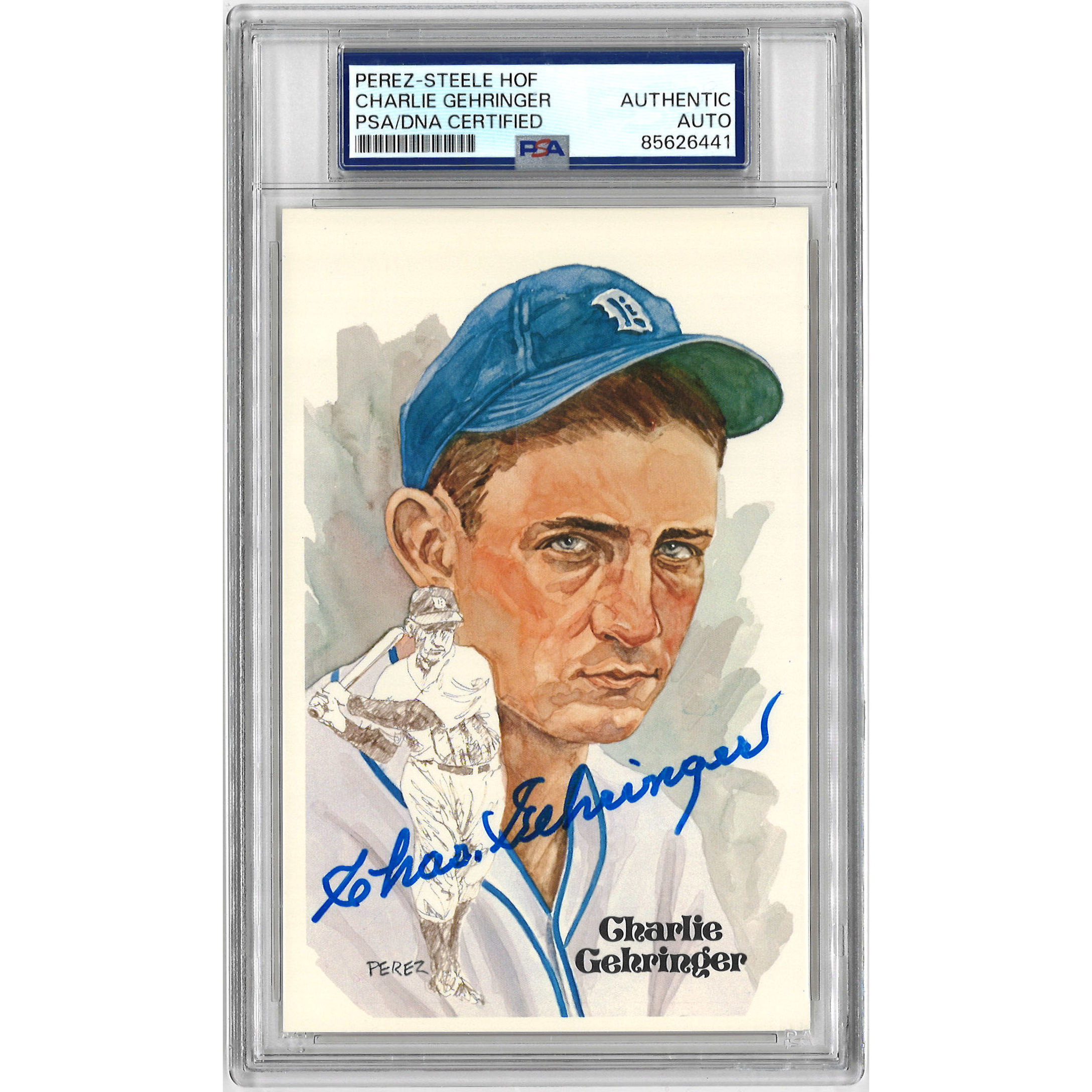 Charlie Gehringer Autographed Perez-Steele HOF Series Postcard # 57 (PSA-41)
