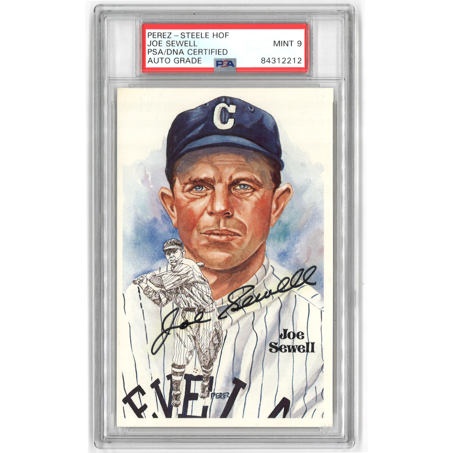 Joe Sewell Autographed Perez-Steele HOF Series Postcard # 163 (PSA-12)