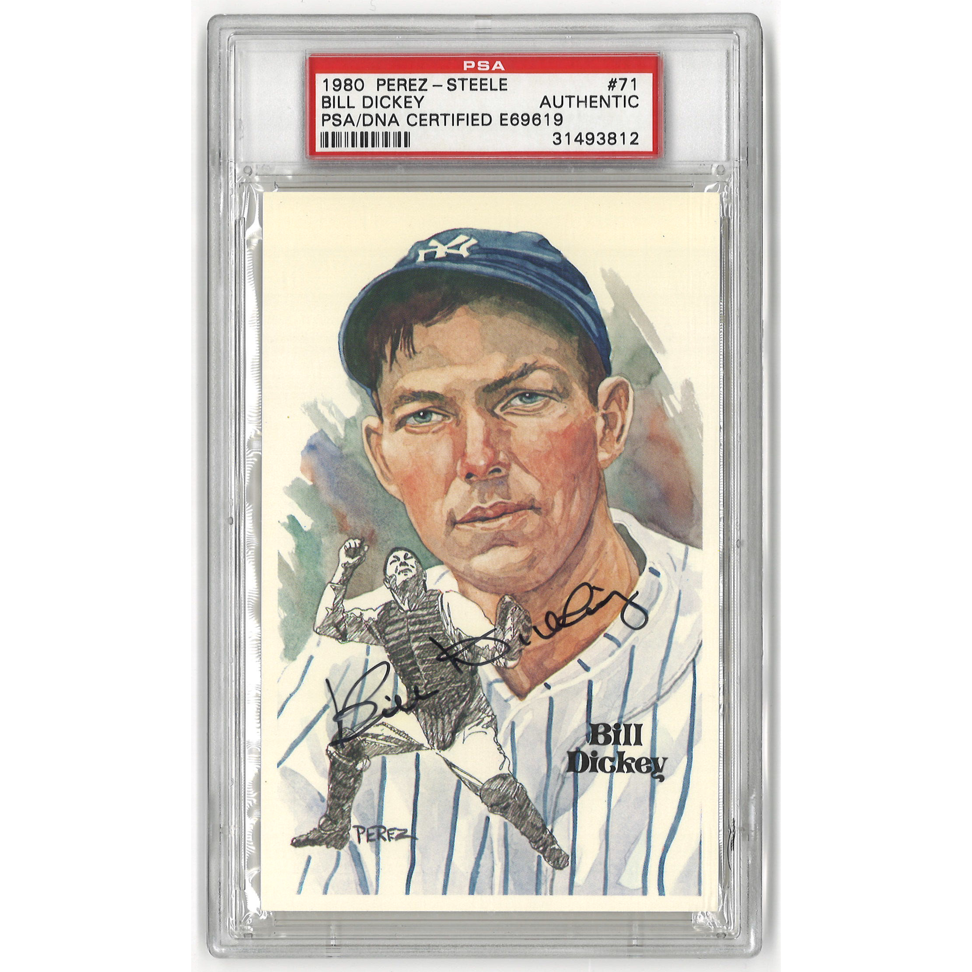 Bill Dickey Autographed Perez-Steele HOF Series Postcard # 71 (PSA-12)