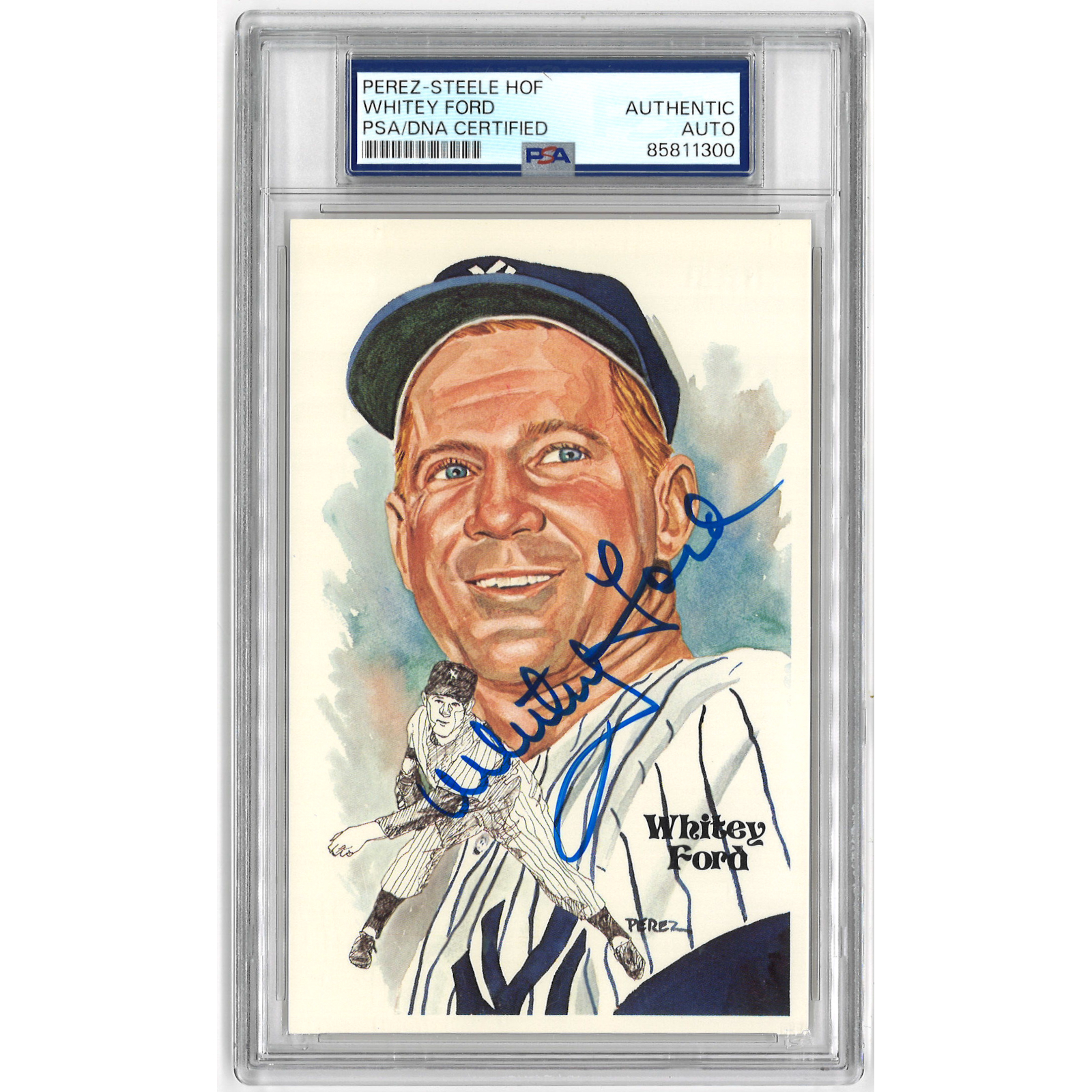 Whitey Ford Autographed Perez-Steele HOF Series Postcard #144 (PSA-00)