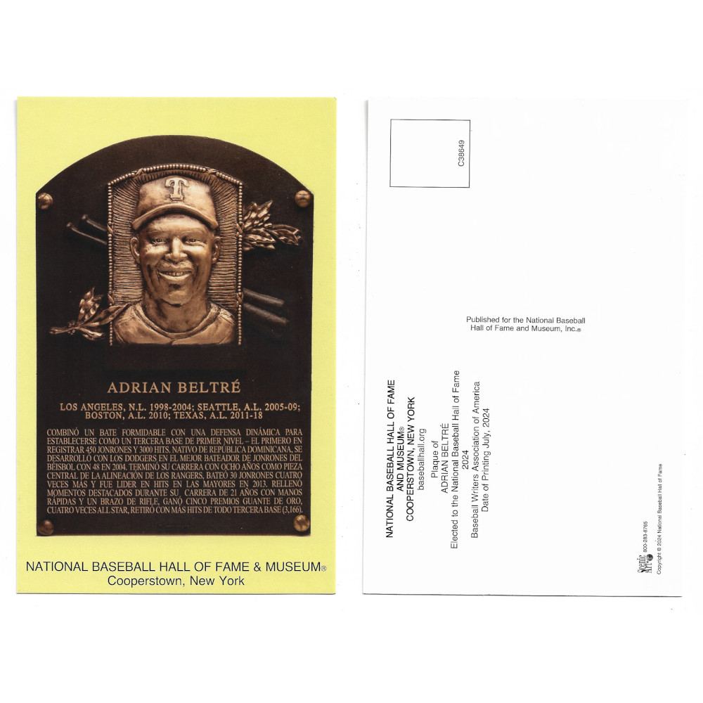 Adrian Beltré Baseball Hall of Fame Plaque Postcard (Spanish)