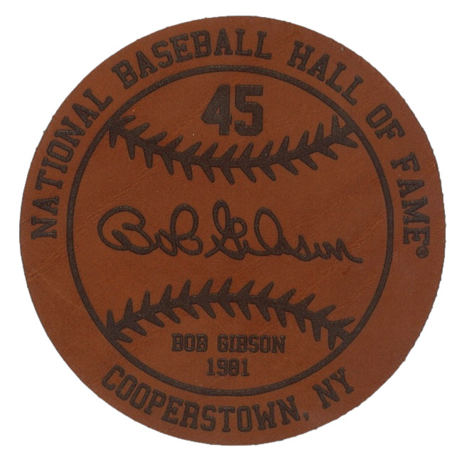 Bob Gibson Baseball Hall of Fame 1981 Inductee Leather Engraved Coaster
