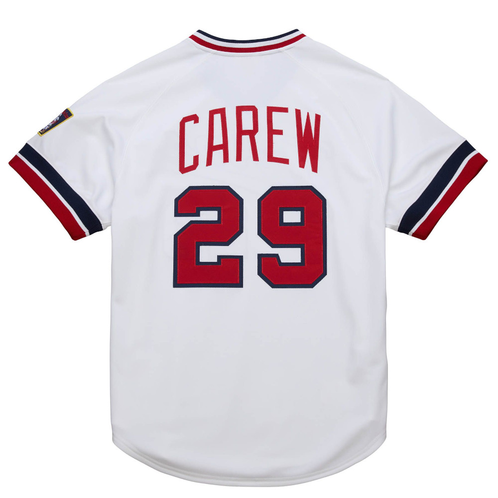 Men’s Mitchell & Ness Rod Carew Minnesota Twins Authentic 1977 White Home V-Neck Jersey