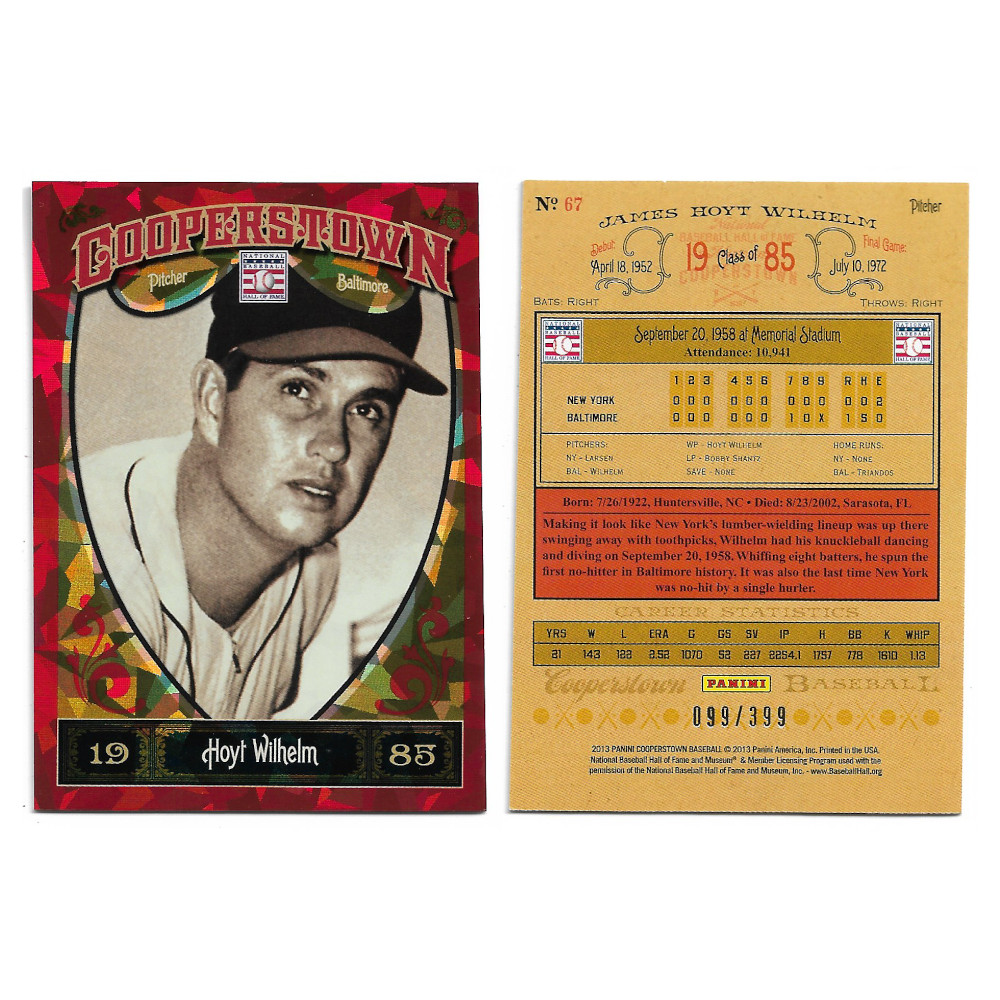 Hoyt Wilhelm 2013 Panini Cooperstown Red Crystal Collection # 67 Baseball Card Ltd Ed of 399