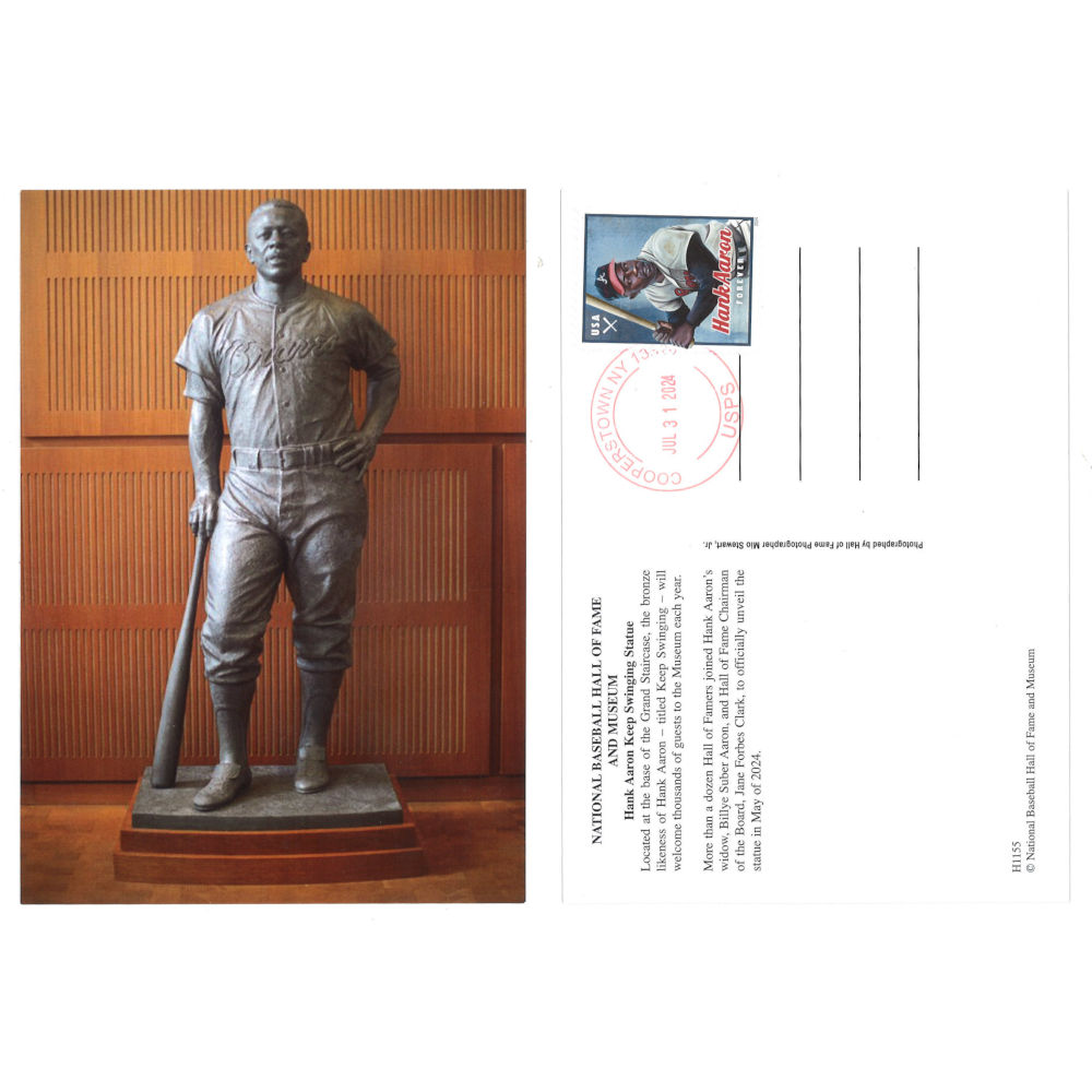 Hank Aaron Keep Swinging Statue Limited Edition Stamped and Cancelled Exclusive Postcard Hank Aaron Keep Swinging Statue Limited Edition Stamped and Cancelled Exclusive Postcard