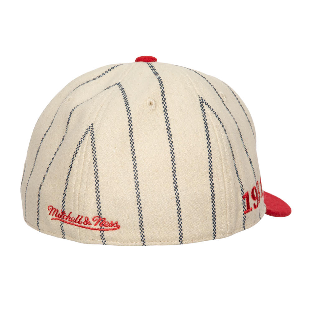 Men’s Mitchell & Ness Boston Red Sox History White and Red Pinstriped Fitted Cap Men’s Mitchell & Ness Boston Red Sox History White and Red Pinstriped Fitted Cap
