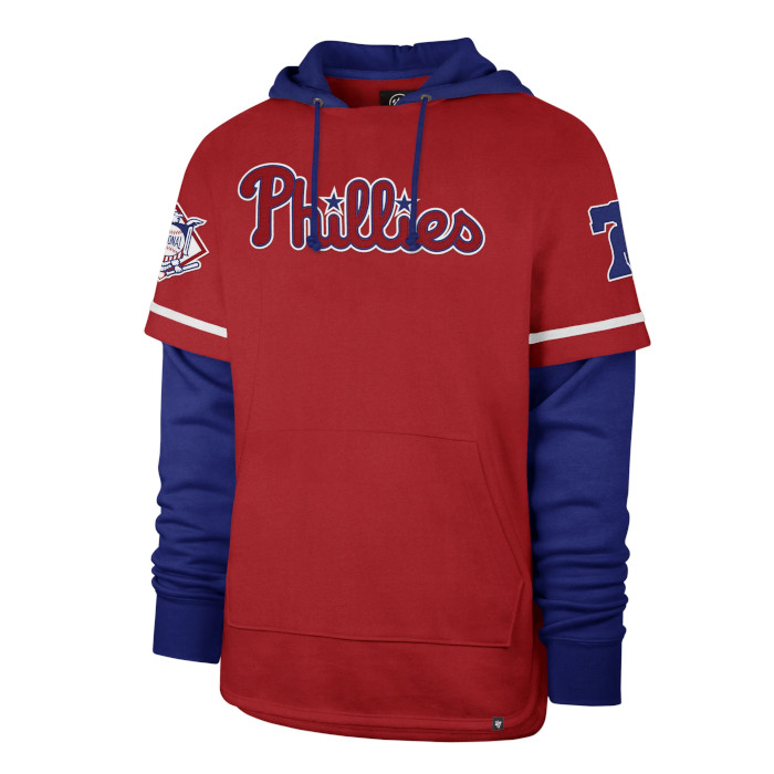 Men’s ’47 Brand Philadelphia Phillies Trifecta Shortstop Red and Royal Blue Pullover With Hood