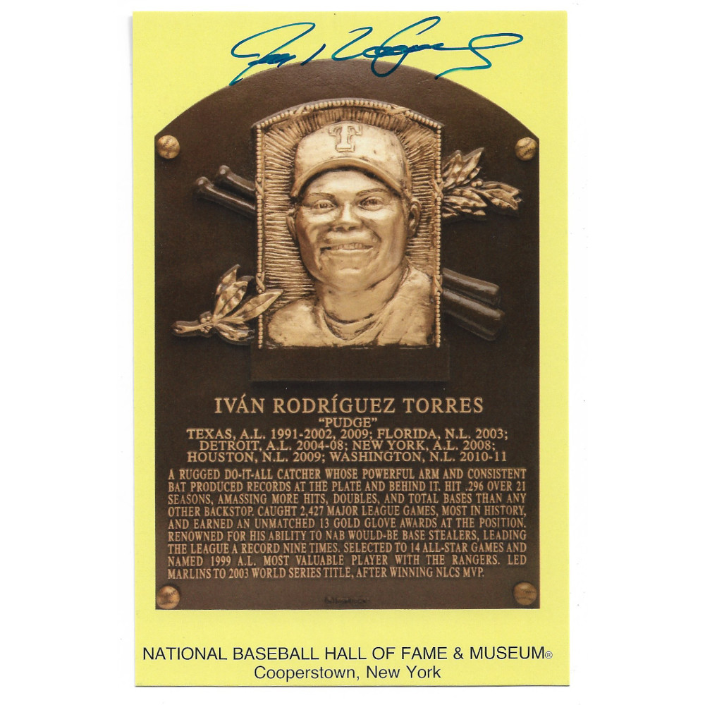 Ivan Rodriguez Autographed Hall of Fame Plaque Postcard (Beckett)